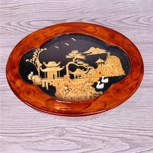 Vintage,Cork Carving Jewelry Box Shadow Box Lid Chinese oriental Asian design